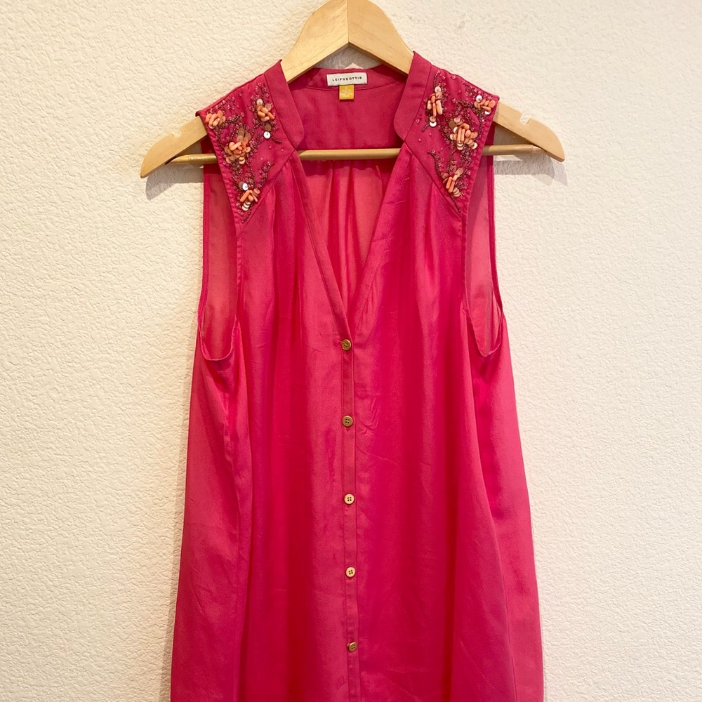Anthropologie peony pink beaded sleeveless blouse top| Sz 8